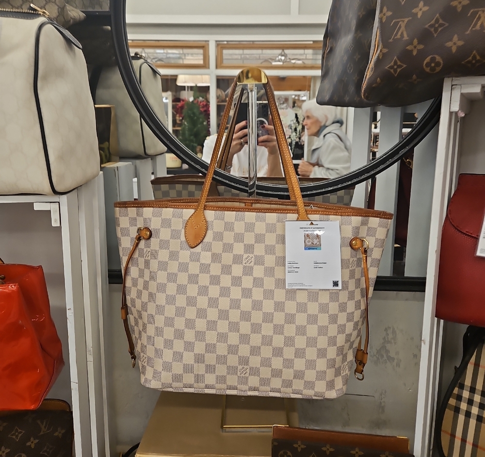 Louis Vuitton Cream and Brown Checkered Satchel